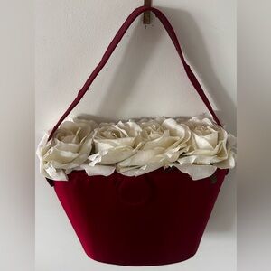 Festive Burgundy Red Silk Bag w White Roses